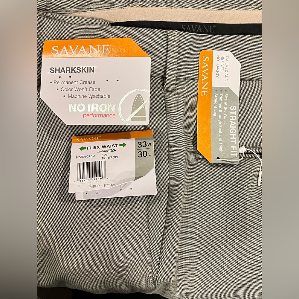 Savane Sharkskin Straight Fit Pants 33x30